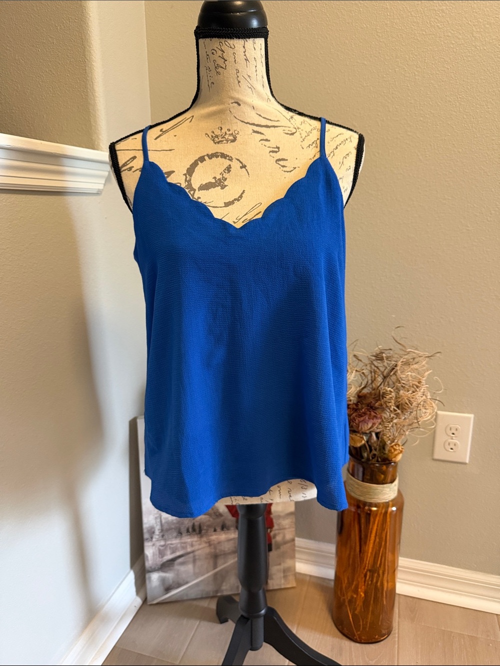 Scalloped V-Neck Royal Blue Camisole
